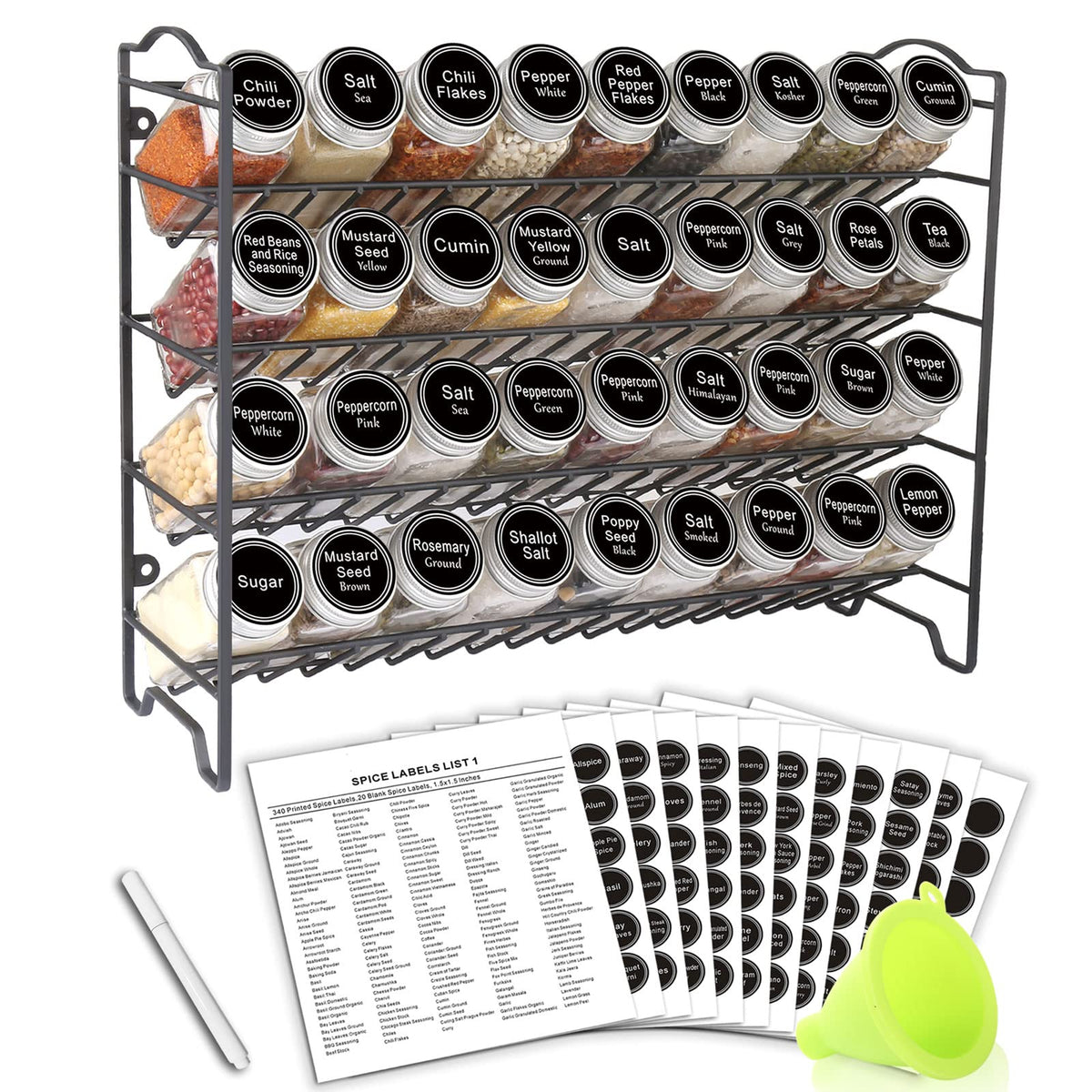 SWOMMOLY spice rack with 36 glass jars keeps spices organized on the counter