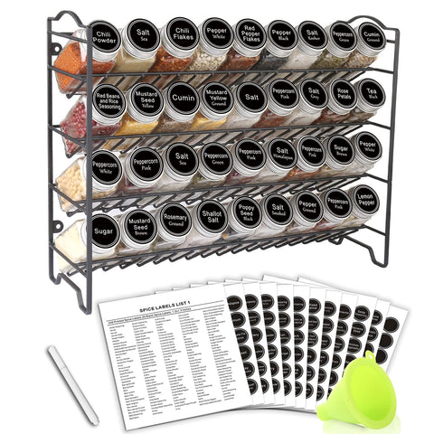 SWOMMOLY spice rack with 36 glass jars keeps spices organized on the counter