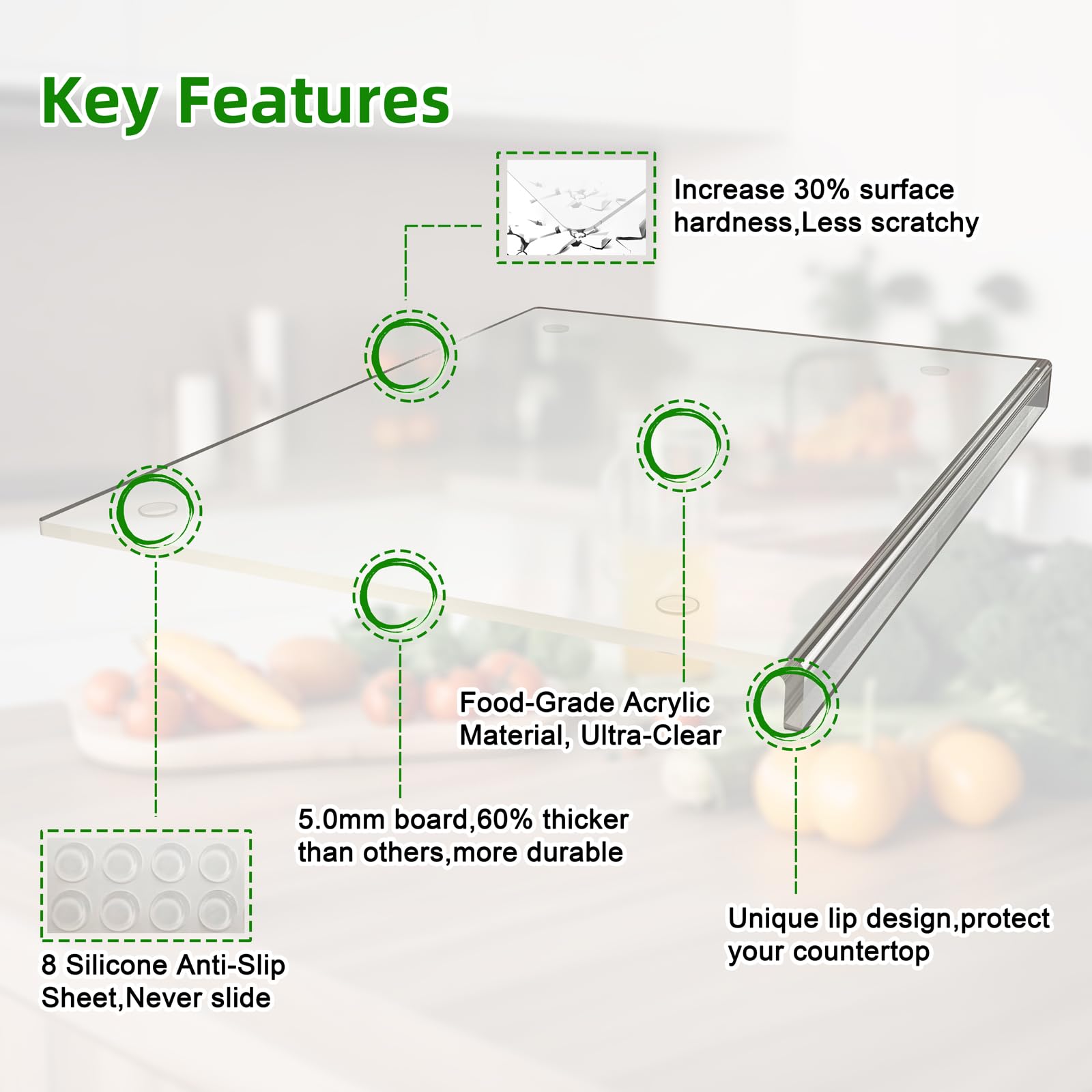 SWSKR clear cutting board with non-slip dots for stable chopping