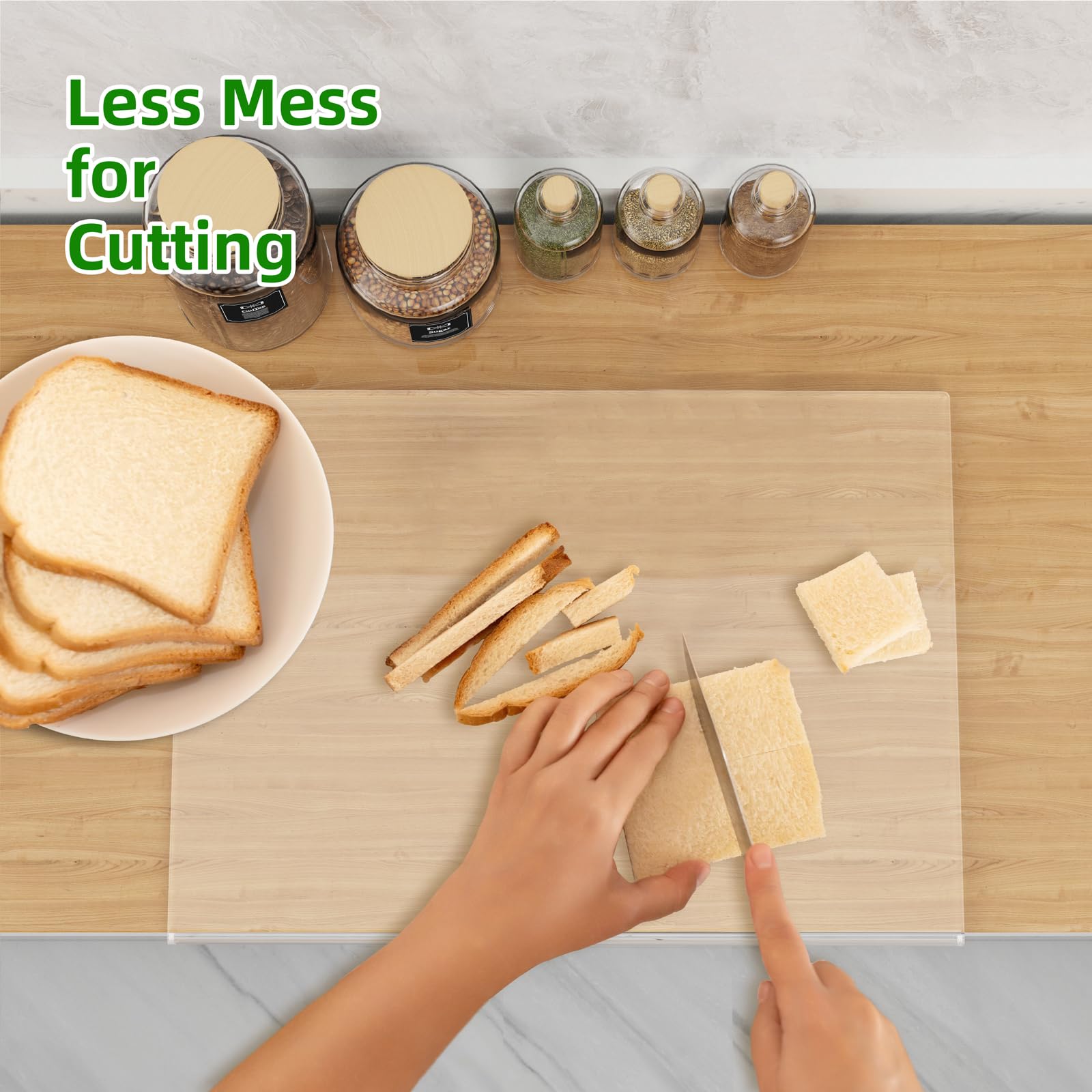 Clear SWSKR cutting board placed on a kitchen counter