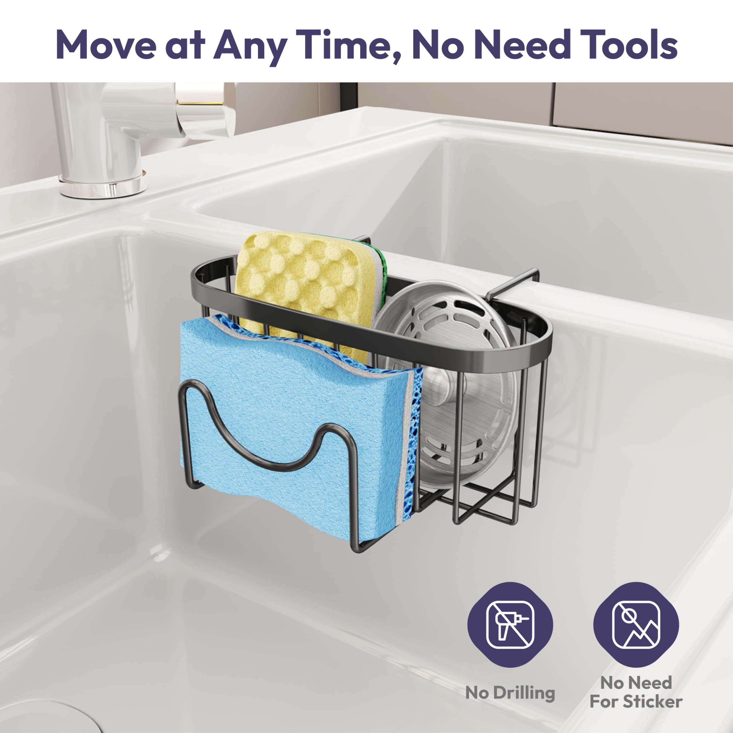 SWTYMIKI easy-install sink caddy requires no drilling or tools.