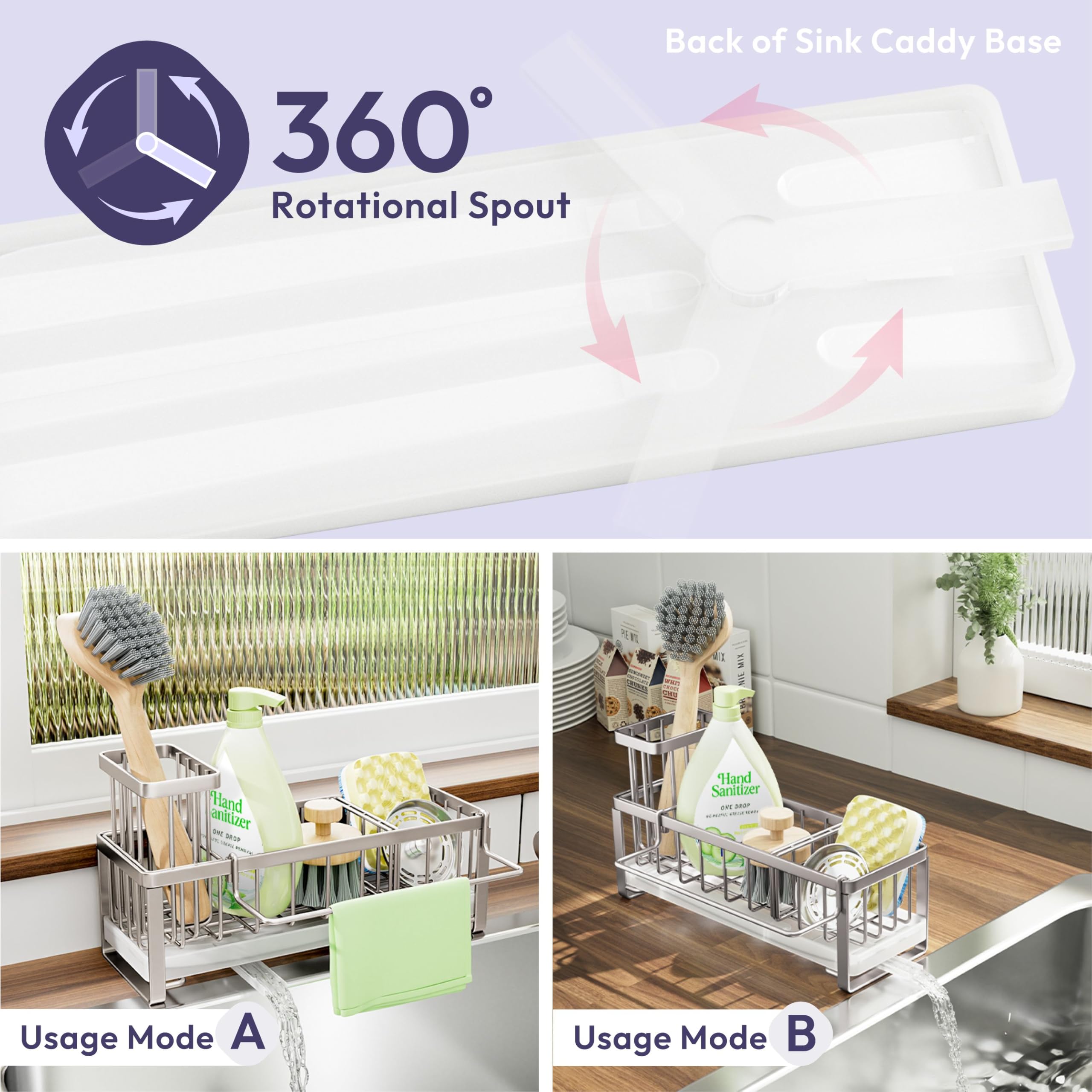 SWTYMIKI sponge holder with 360 drain pipe preventing counter water buildup