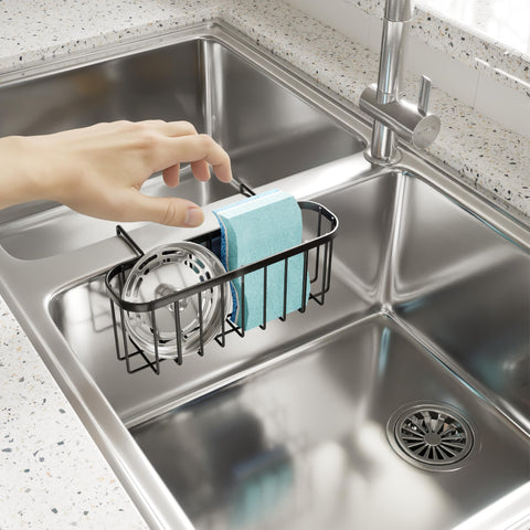 SWTYMIKI sponge holder large capacity keeps sponges, scrubbers, and brushes organized.