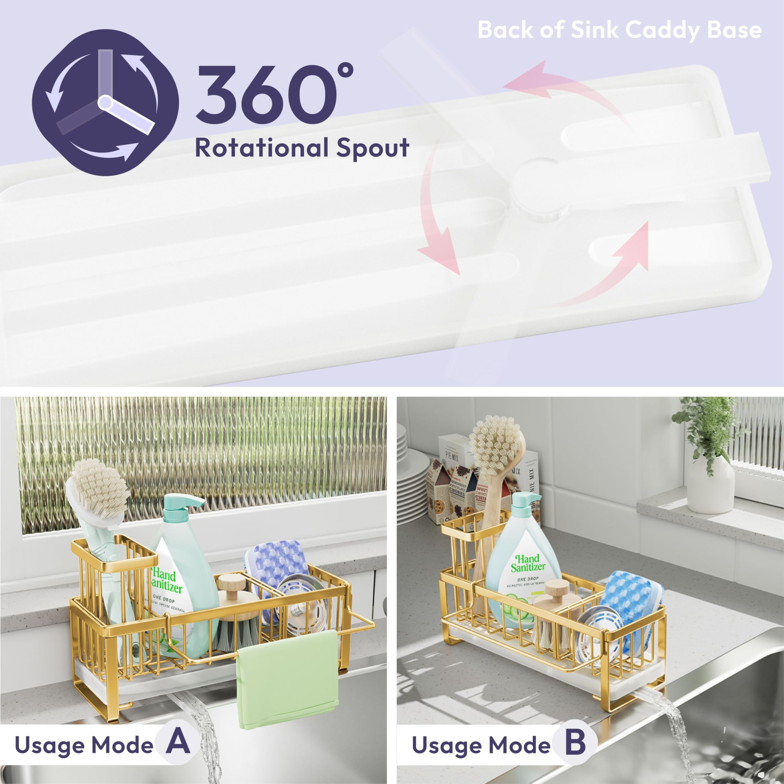 SWTYMIKI gold sink caddy with removable towel bar for quick drying