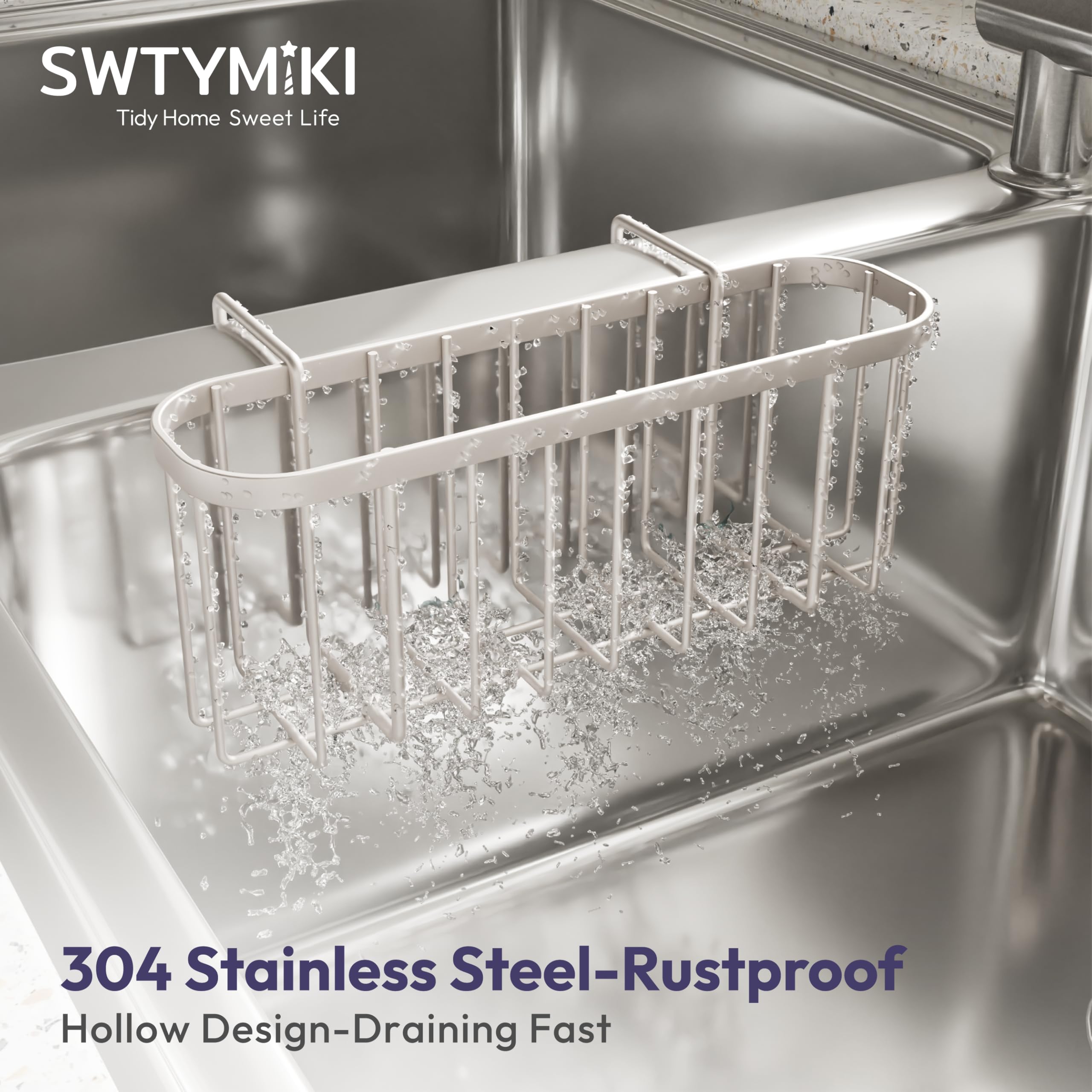 SWTYMIKI sponge holder fits double sinks with divider under 1.5 inches.