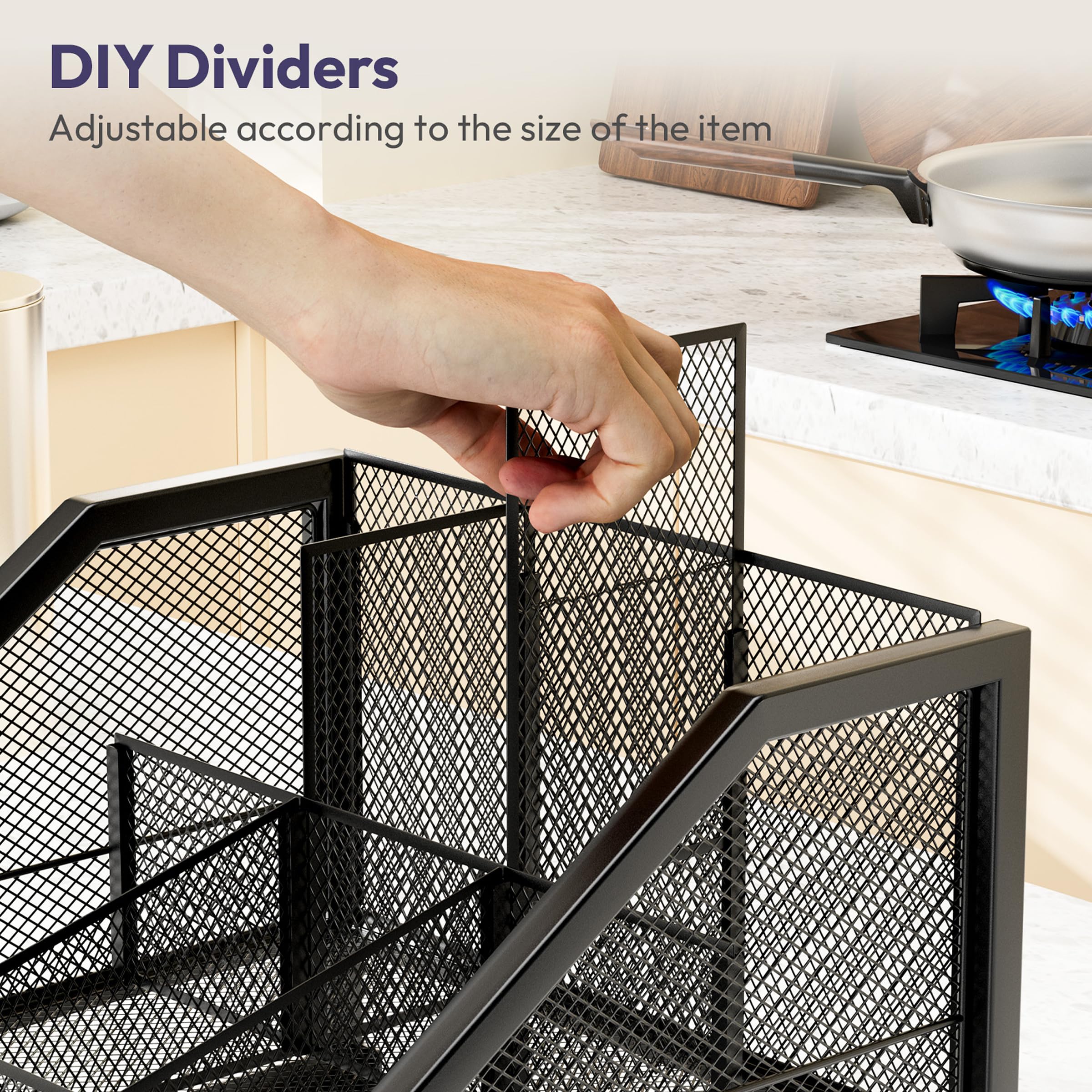 SWTYMIKI anti-slip feet stabilize the organizer on busy countertops.