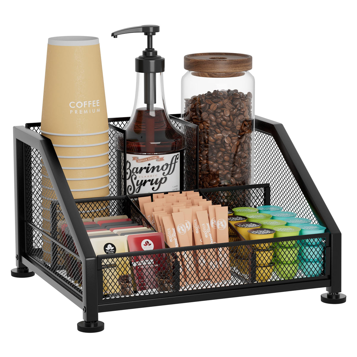 SWTYMIKI top-shelf removable coffee bar organizer keeps essentials within easy reach.
