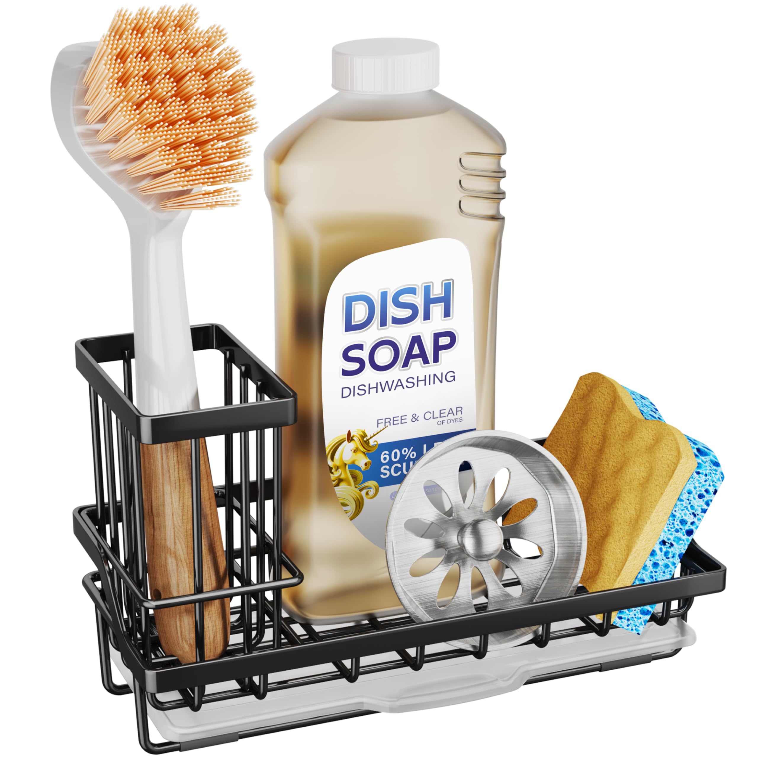 SWTYMIKI sink caddy with brush holder keeps brushes organized on the counter.
