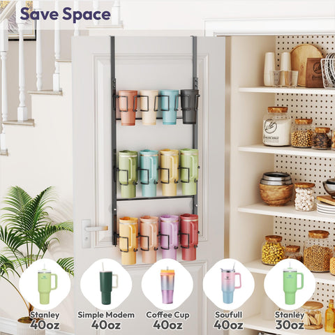 SWTYMIKI wall-mount Stanley cup holder keeps tumblers within easy reach.