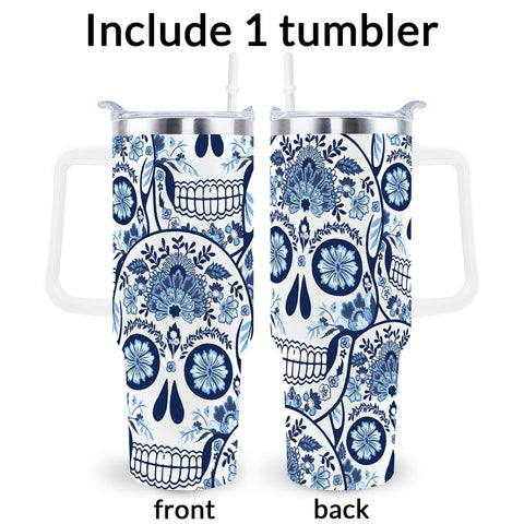 sxmluedn sugar skull pattern travel mug ideal for Halloween gifting