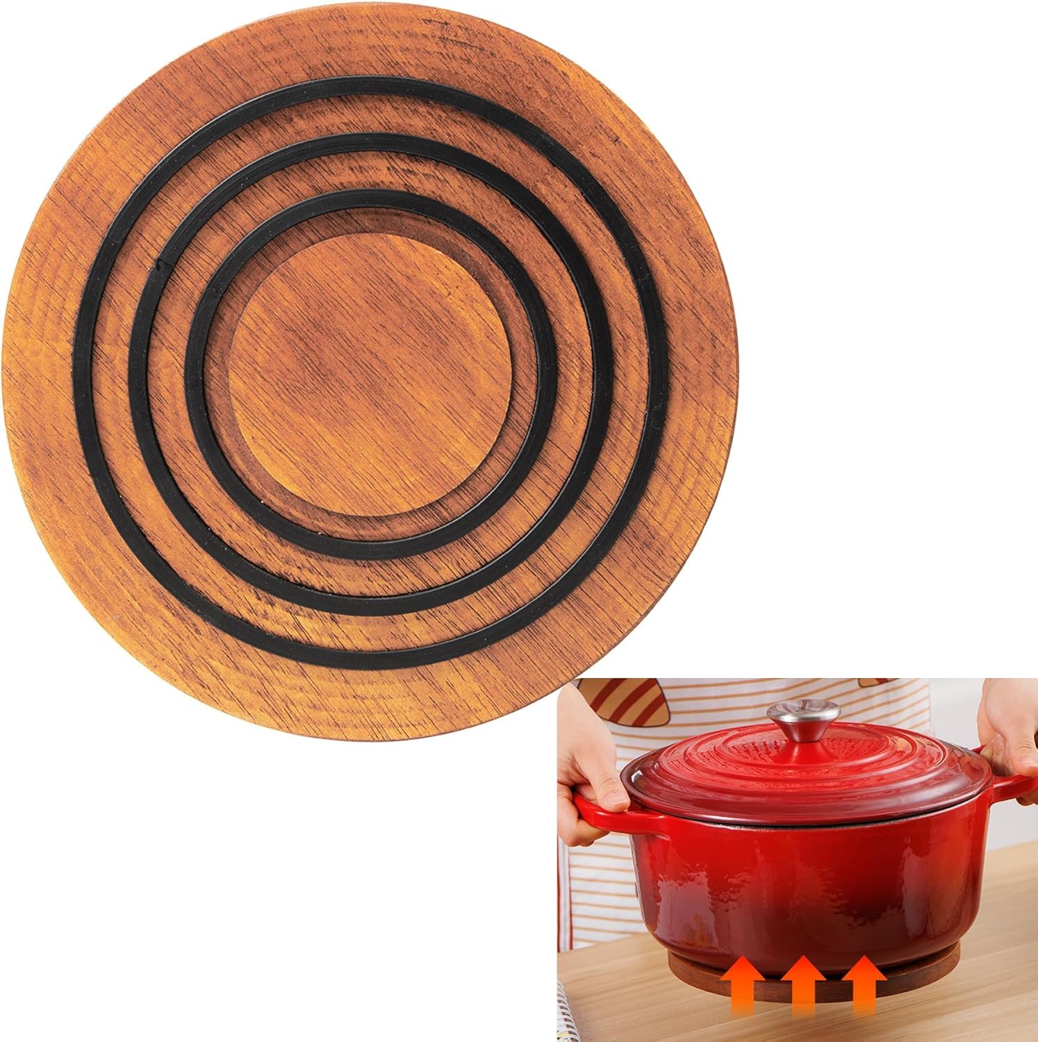 Sxmprail 8-inch magnetic wooden trivet in acacia walnut protects surfaces.