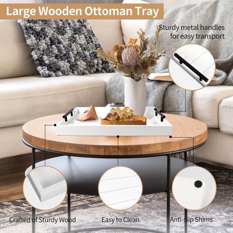 SXNOWS large white wood tray with handles for versatile layouts