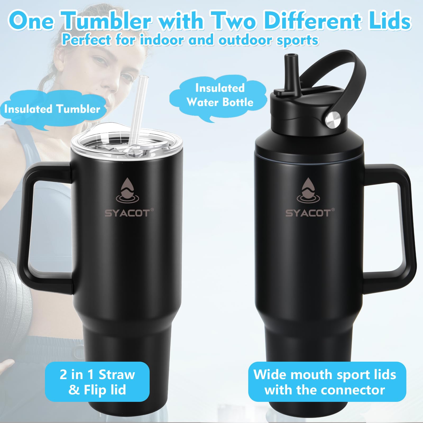 SYACOT insulated water bottle fits cup holders, ideal for travel and commuting.