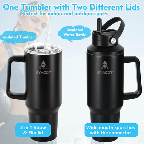 SYACOT insulated water bottle fits cup holders, ideal for travel and commuting.