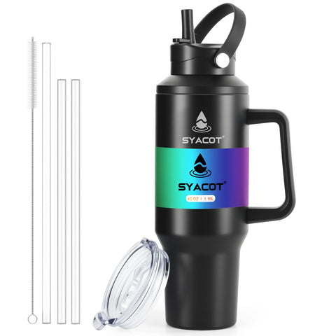 SYACOT 40oz tumbler with handle and straw for easy on-the-go hydration.