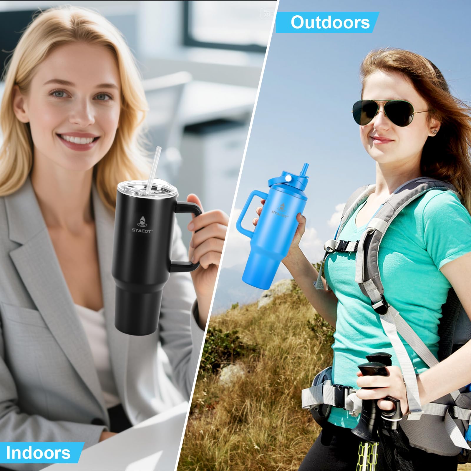 SYACOT wide-mouth tumbler for easy ice and quick cleaning.