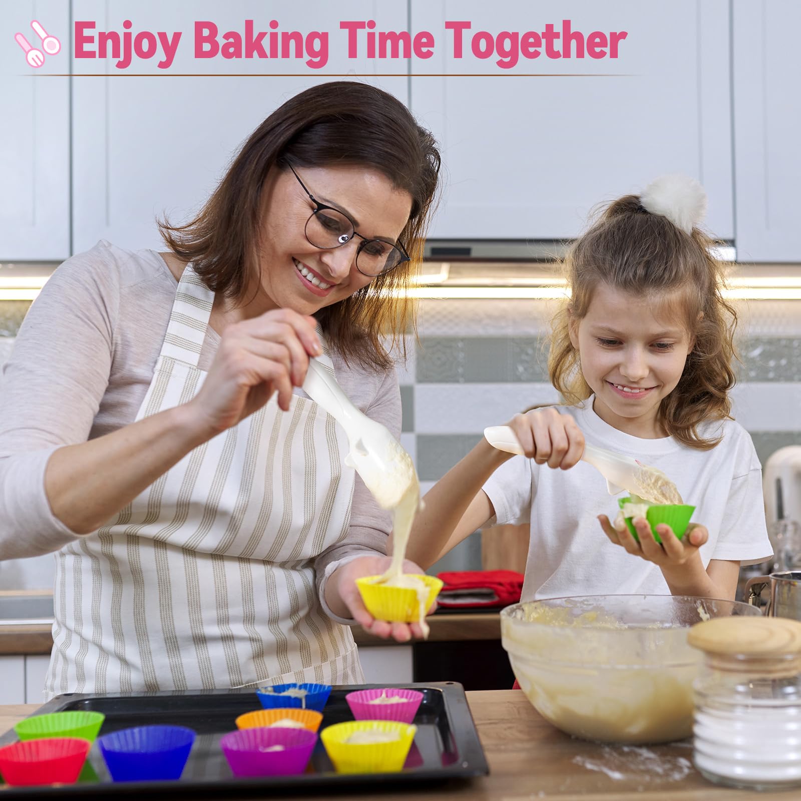 Ergonomic design for precise batter control during party or family baking.