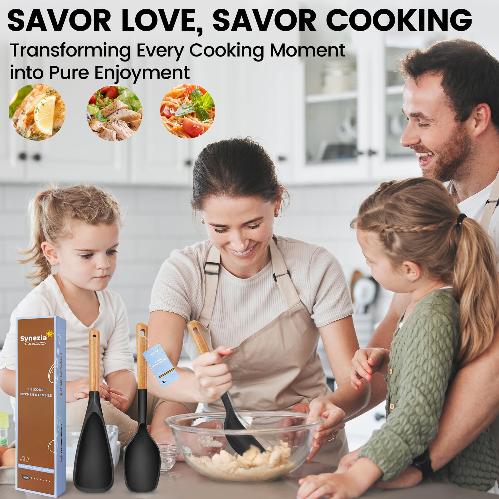 Synezia colored silicone spoons available in blue khaki cream green black