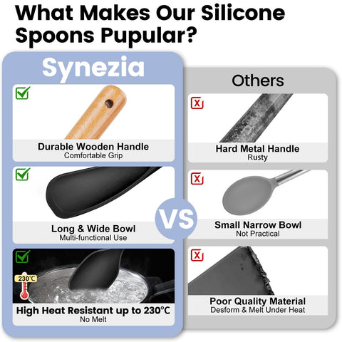 Synezia dishwasher-safe silicone spoons for easy cleaning after cooking
