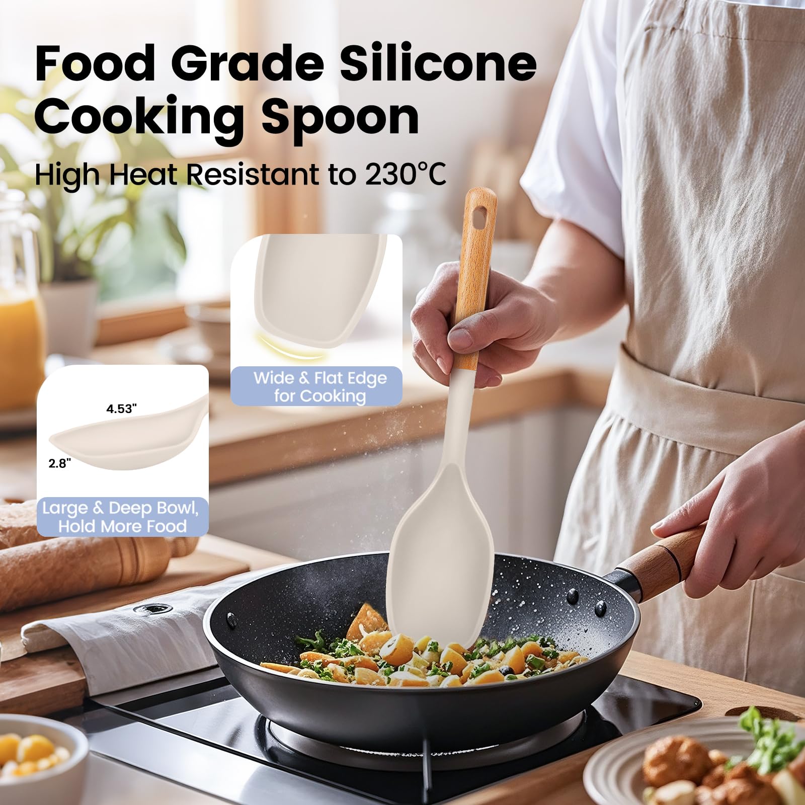 Synezia heat-resistant silicone spoon withstands high heat for nonstick cookware