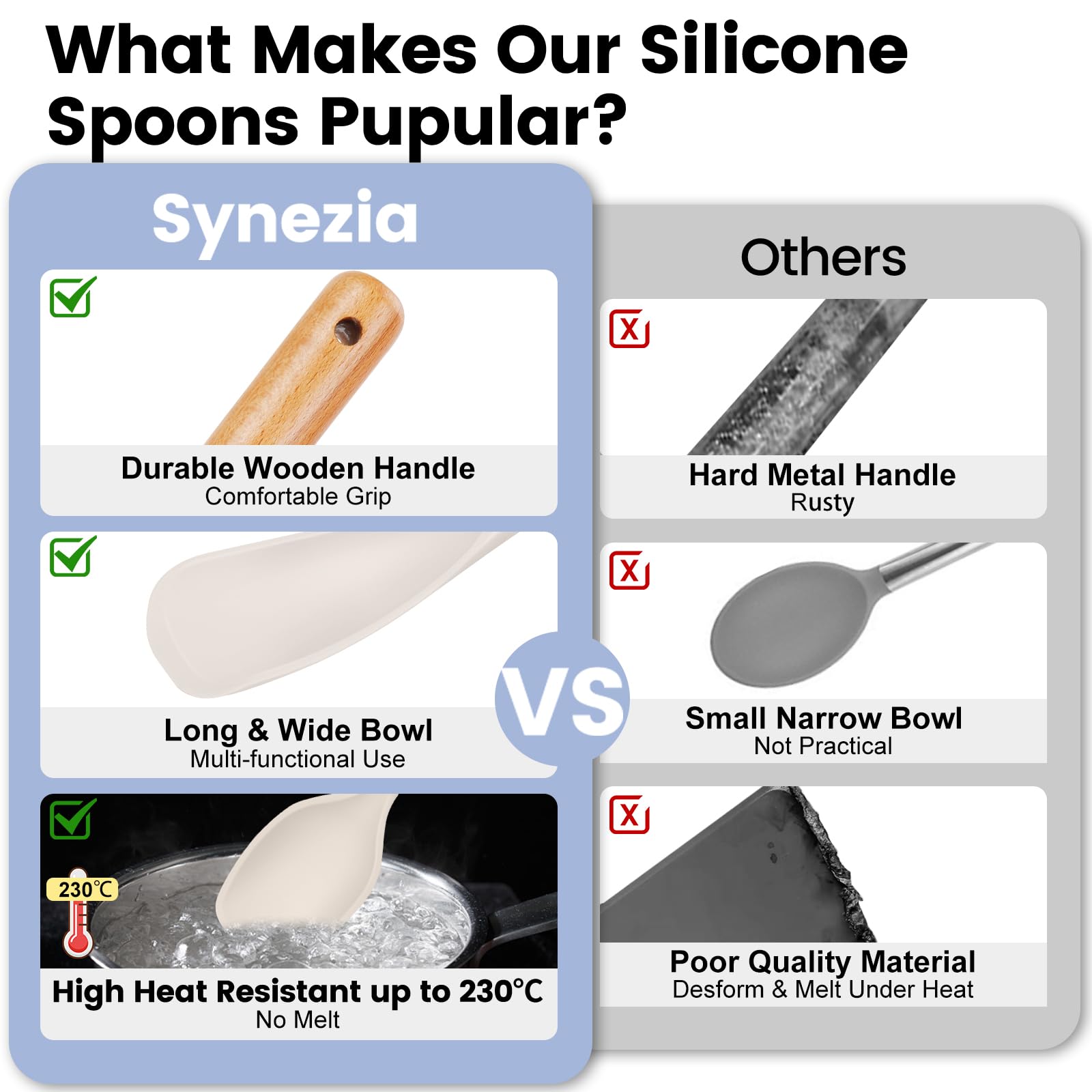 Synezia multifunctional silicone spoon for mixing, stirring, and serving