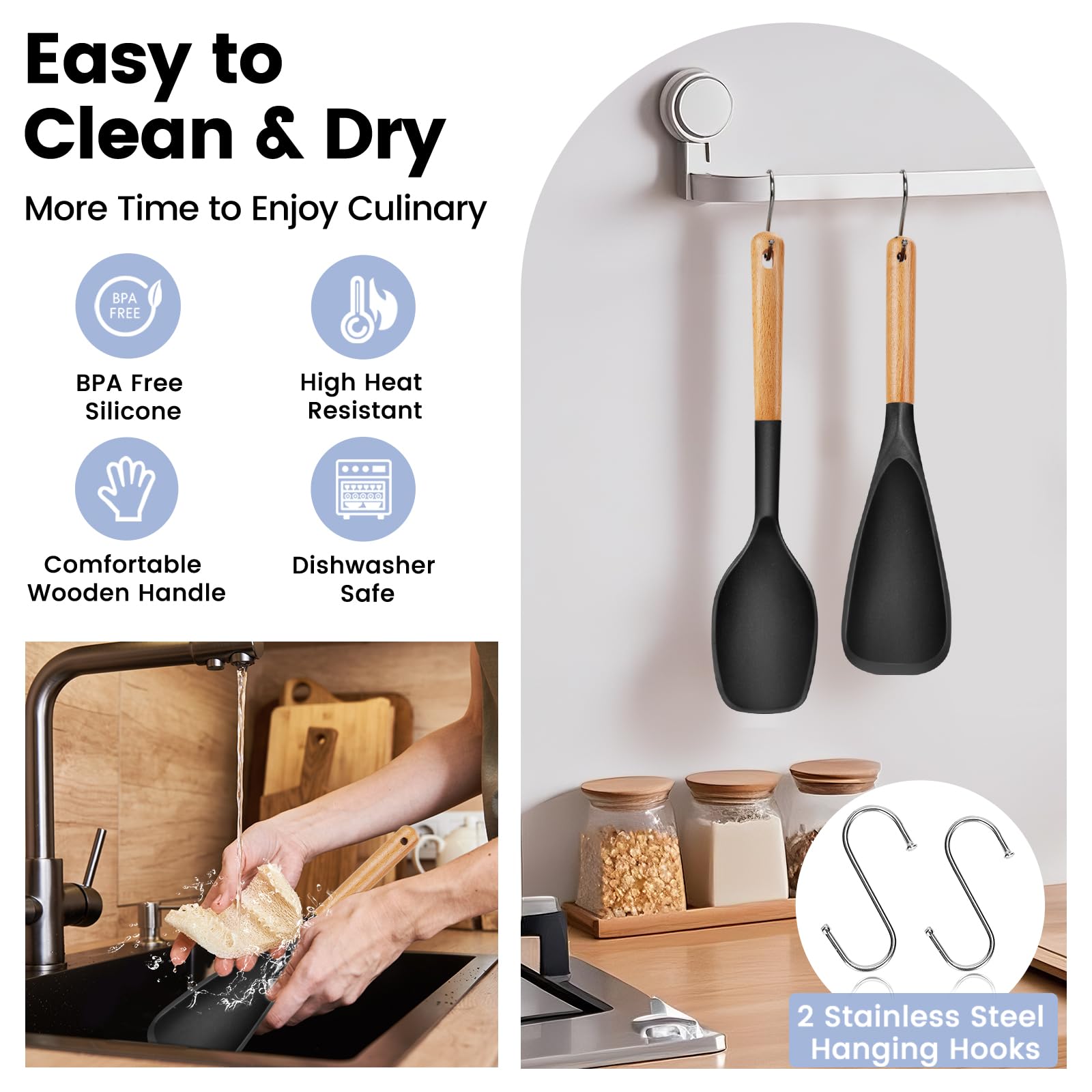 Synezia Nordic design silicone spoons with wood accents