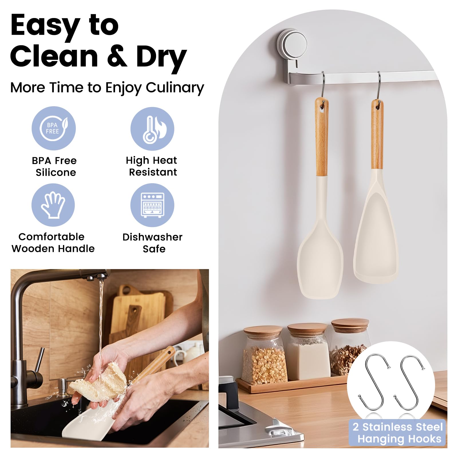 Synezia Nordic minimalist spoons featuring wood and silicone finish