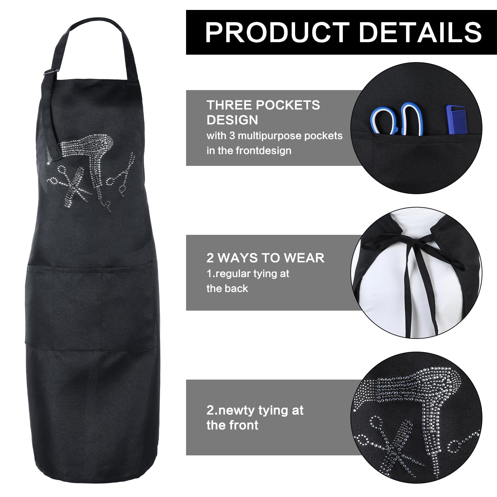 SynHHergyx three-pocket apron keeps scissors, combs, and phone within reach.