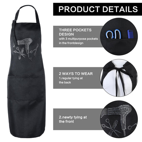 SynHHergyx three-pocket apron keeps scissors, combs, and phone within reach.