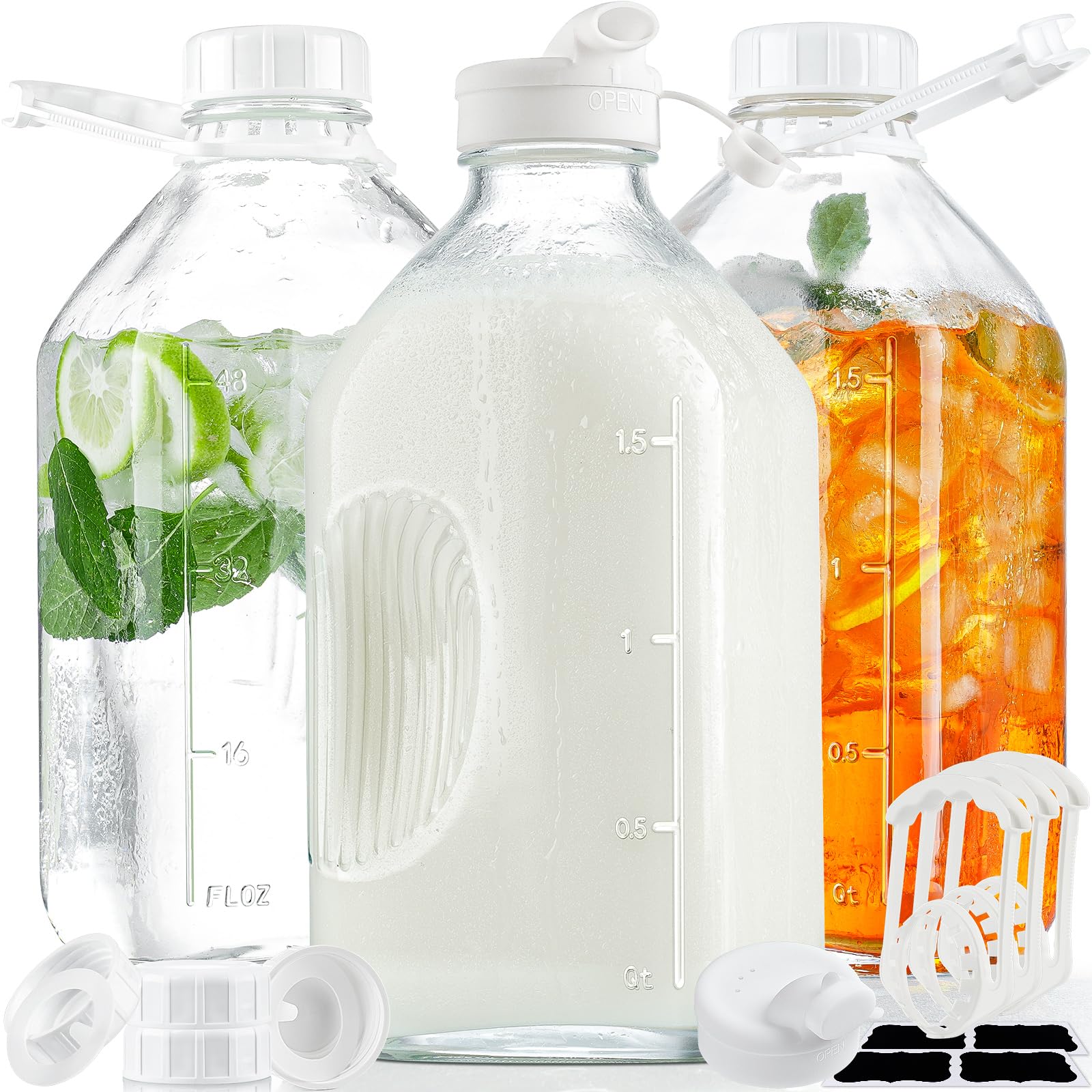 Syntic 3-pack glass water bottles with handle for family meals