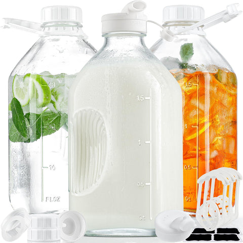 Syntic 3-pack glass water bottles with handle for family meals