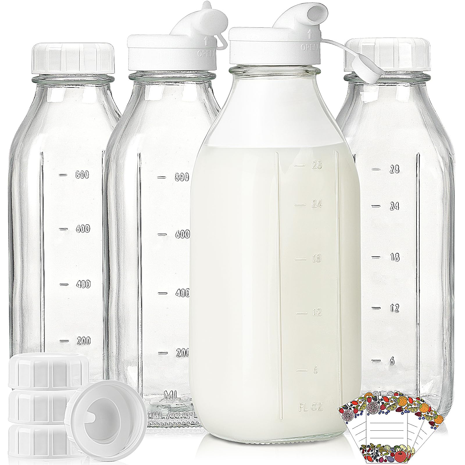 Syntic 4-pack 1L glass bottles with scale for precise measurement.