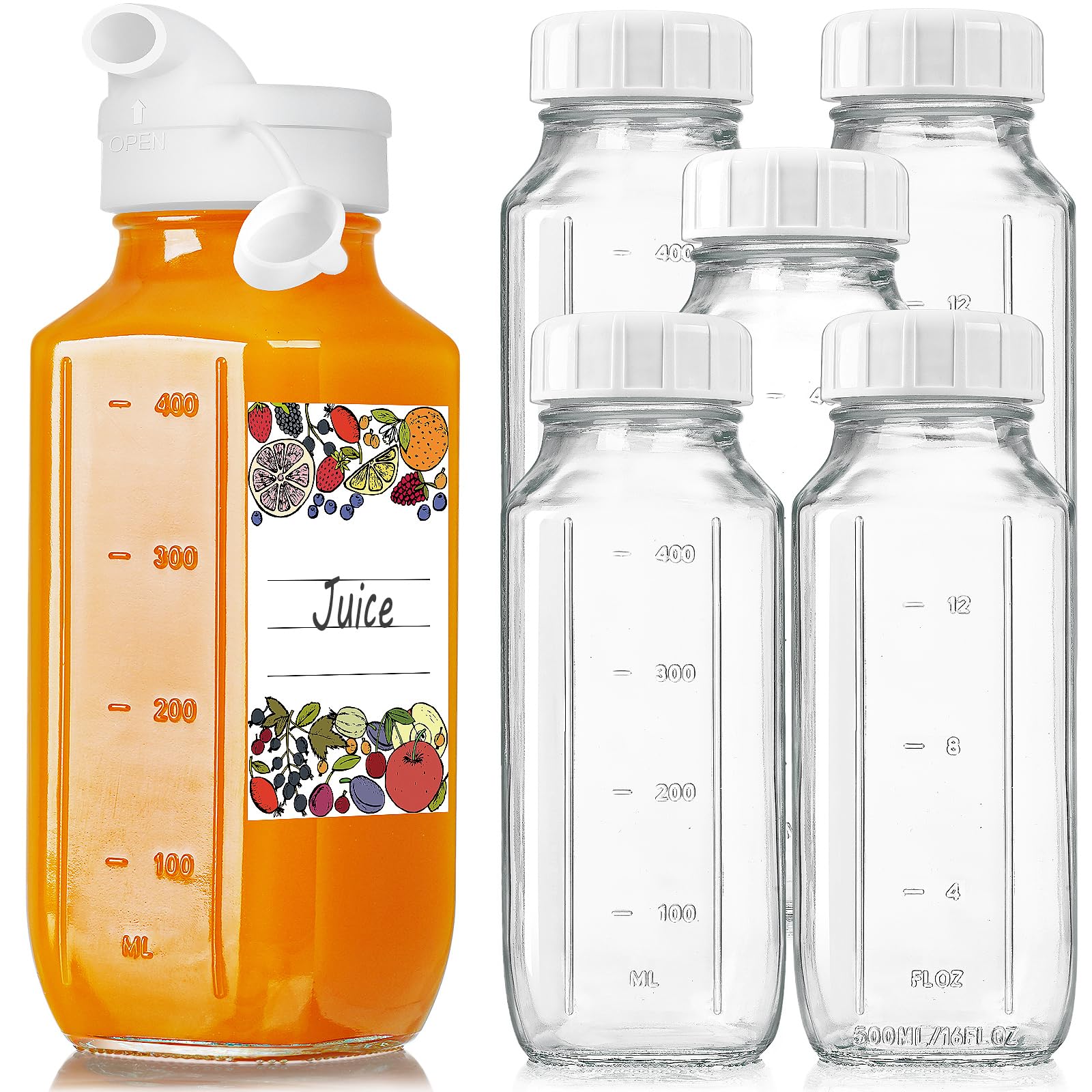 Syntic 6-pack juice bottles with pour spout for mess-free serving