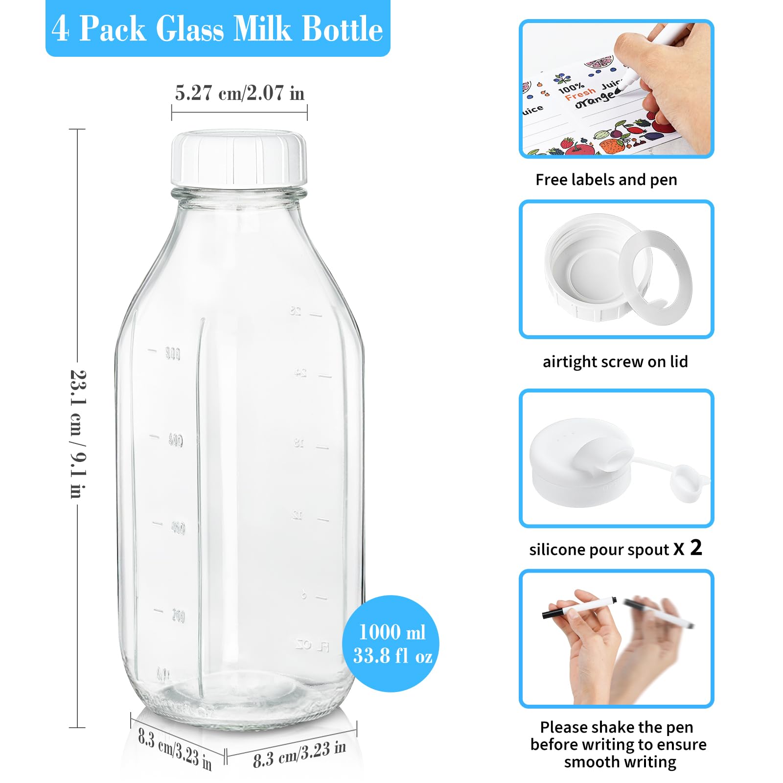 Syntic dishwasher-safe glass bottles for easy cleaning and reuse.