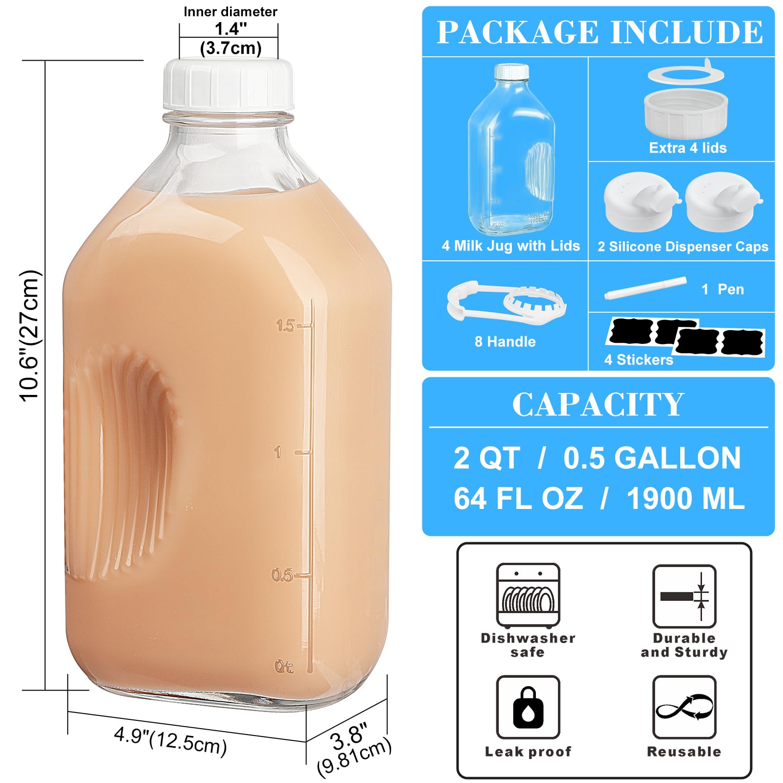 Syntic glass pitcher with scale markings for measurements.