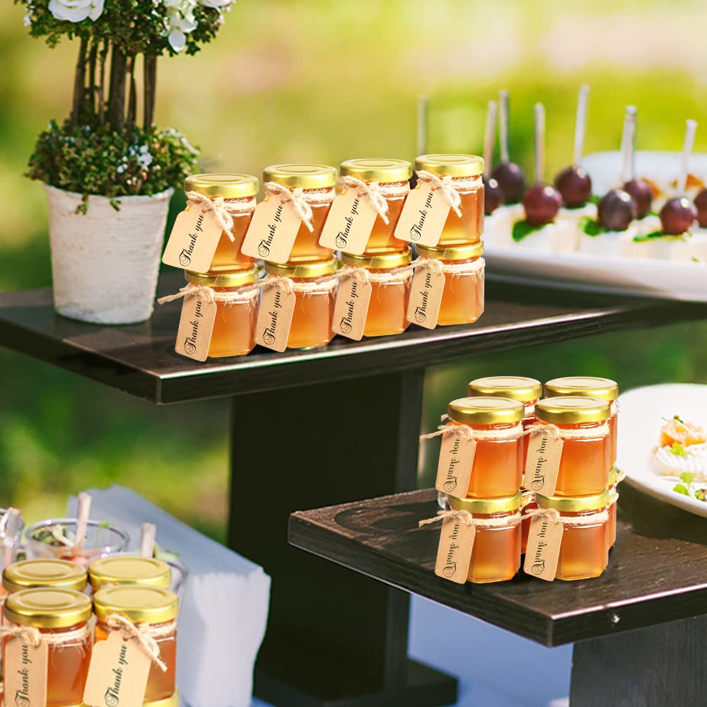Syntic mini honey jars with gold lids ideal for wedding favors and gifts.