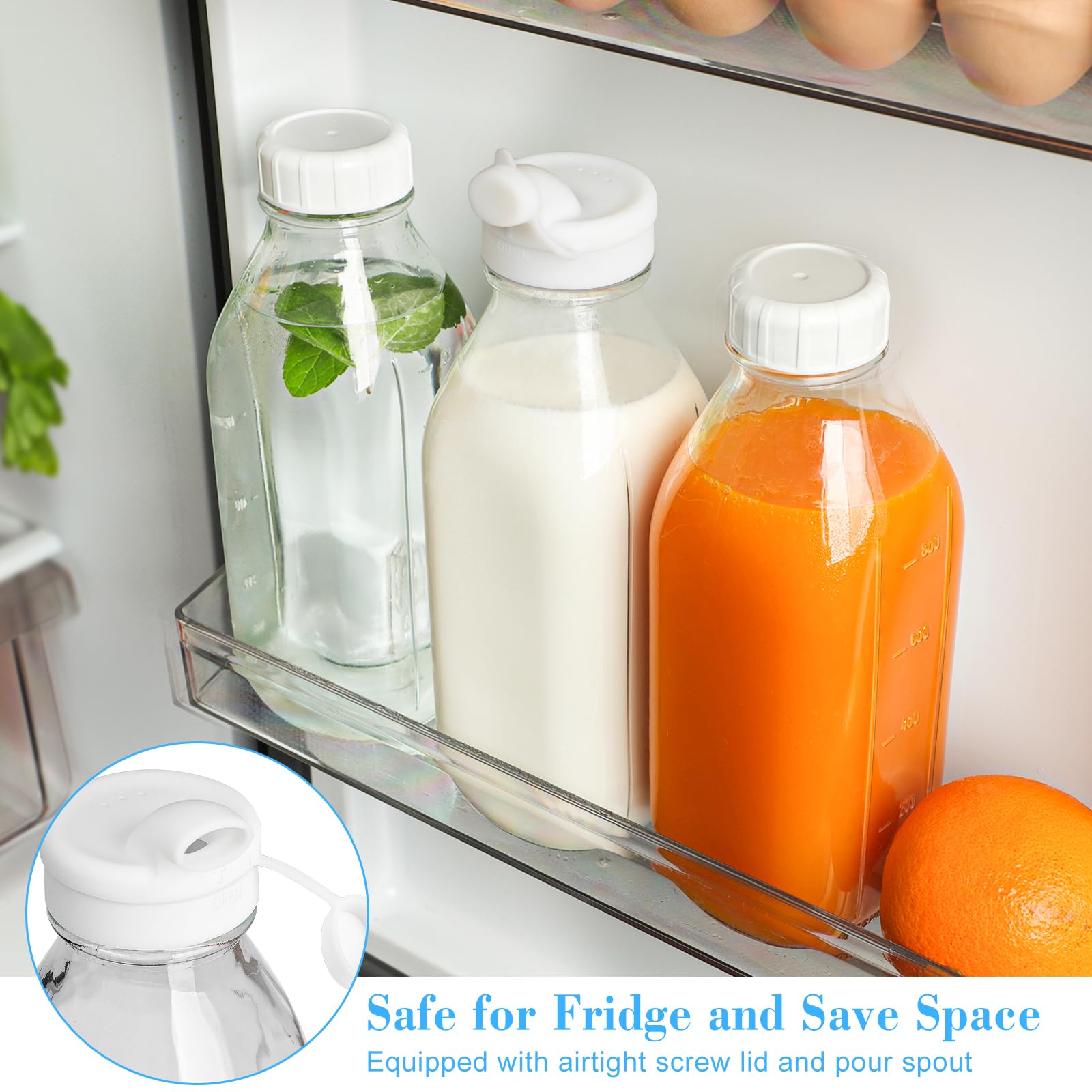 Syntic space-saving glass bottles stacked neatly for organized kitchen storage.