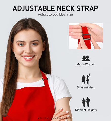 Syntus machine-washable red apron, wrinkle resistant for easy care.