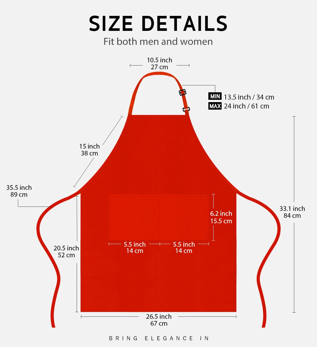 Syntus red apron with two pockets, ideal for holding thermometer and slips.