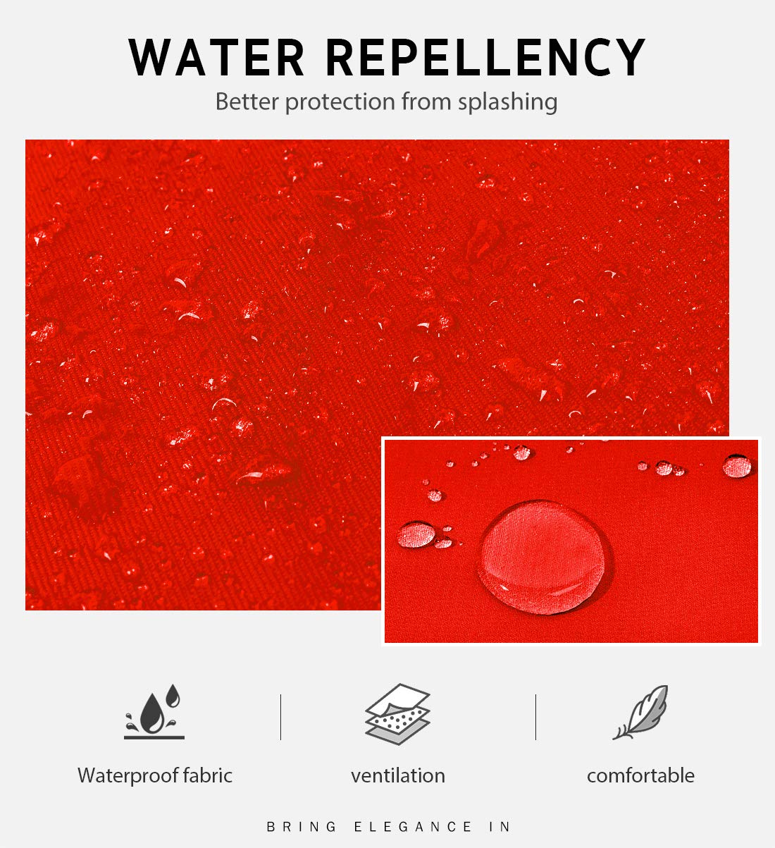 Syntus wide-coverage red apron protecting clothes during busy kitchen tasks.