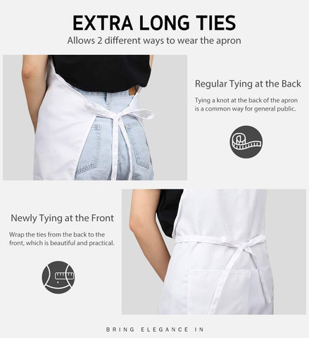 Syntus Bib Apron care-instruction image reinforces easy machine-washable care.