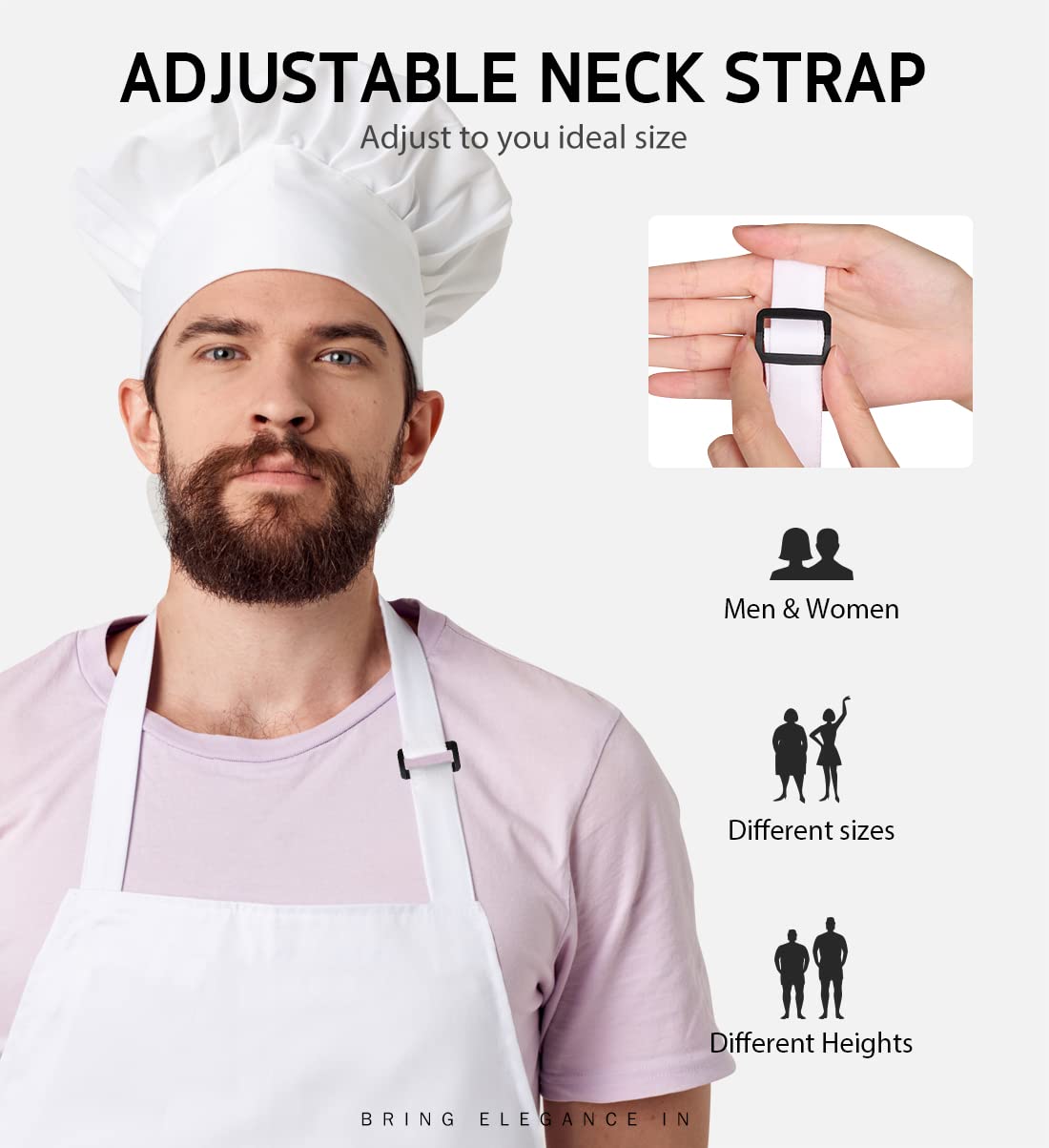 Syntus Bib Apron kitchen-use scene suggests practical everyday cooking helper.