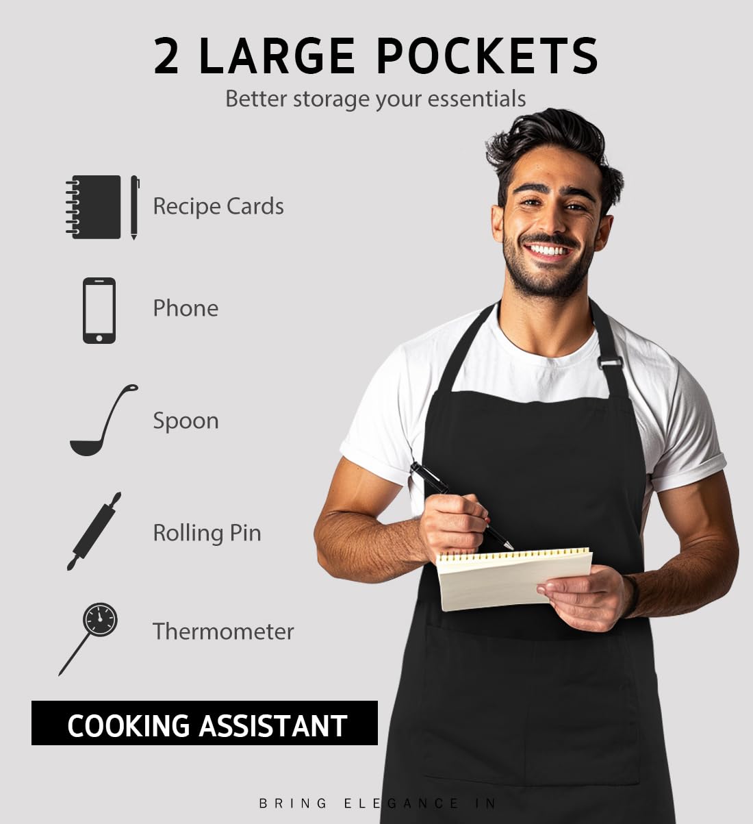 Syntus bib apron long waist ties for secure, comfortable closure