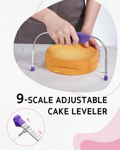 Syntus cake leveler to create flat, even cake layers.