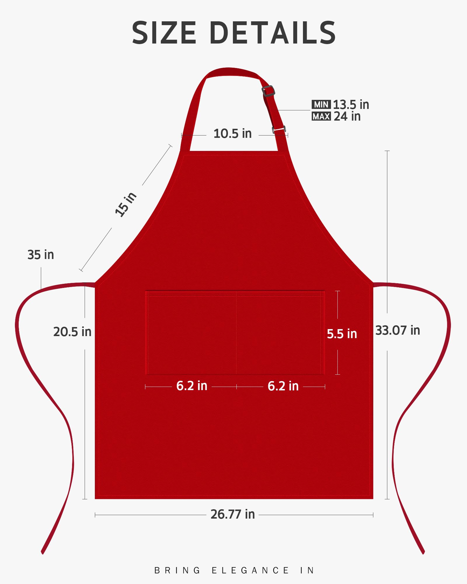 Syntus chef apron red adjustable shoulder straps customize fit.