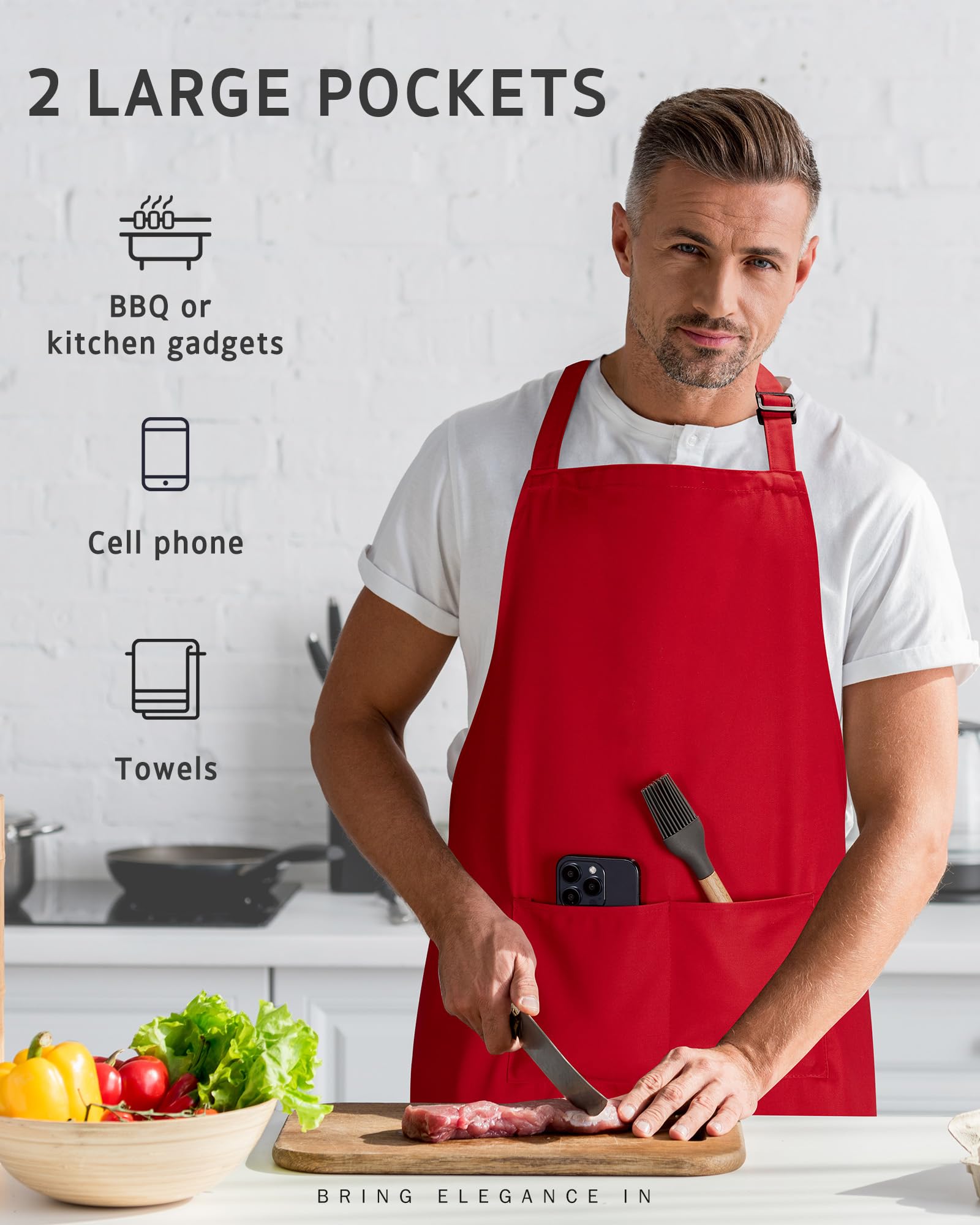 Syntus chef apron red machine washable for easy care.