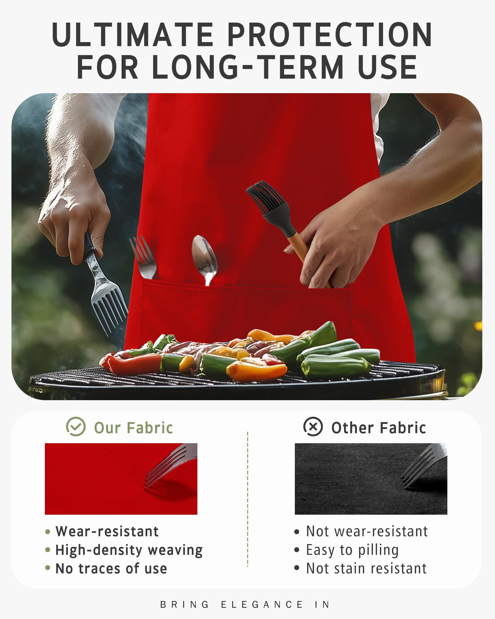 Syntus chef apron red stain-resistant finish for busy kitchens.