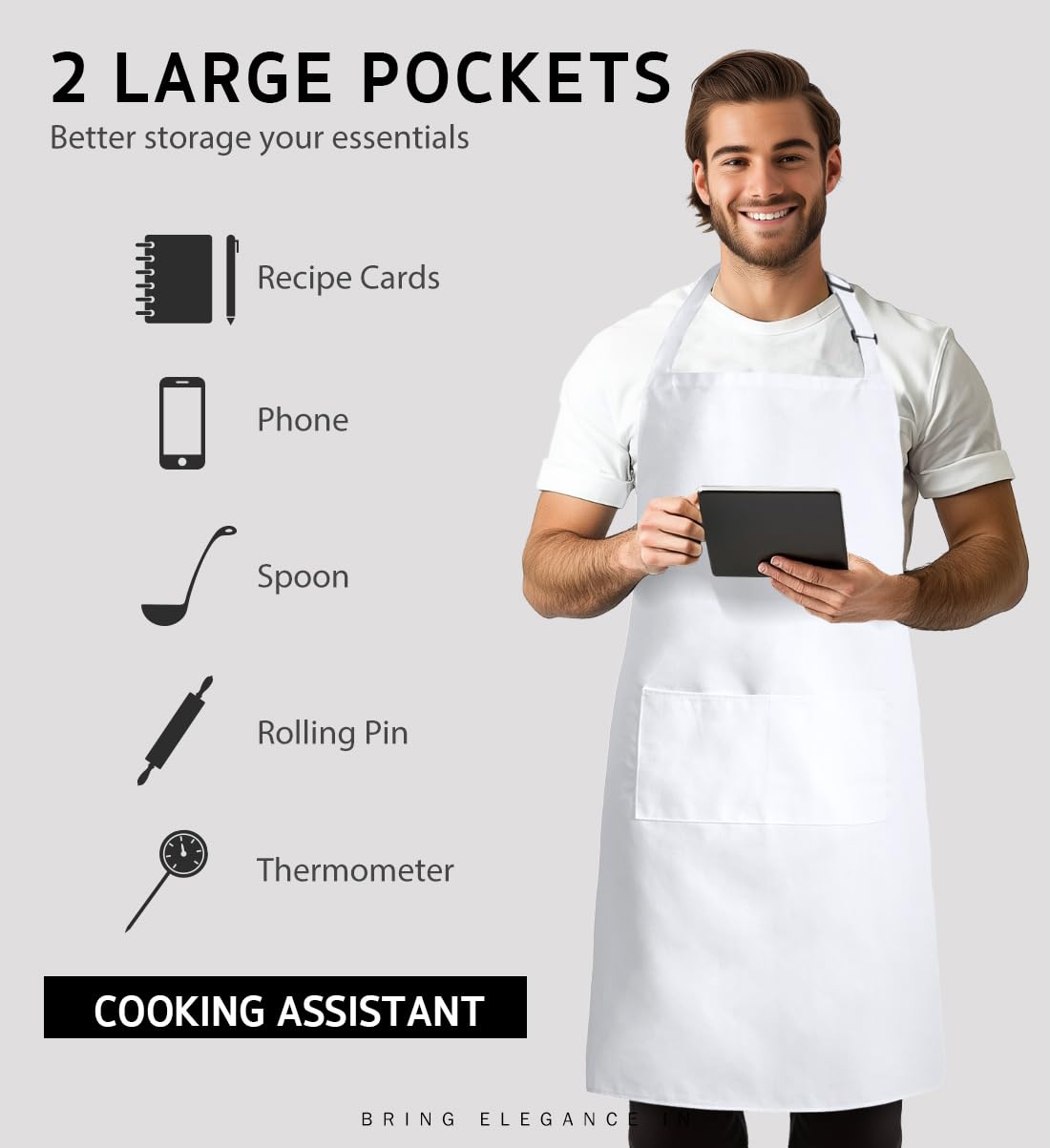 Syntus durable edge stitching apron for long-lasting use.