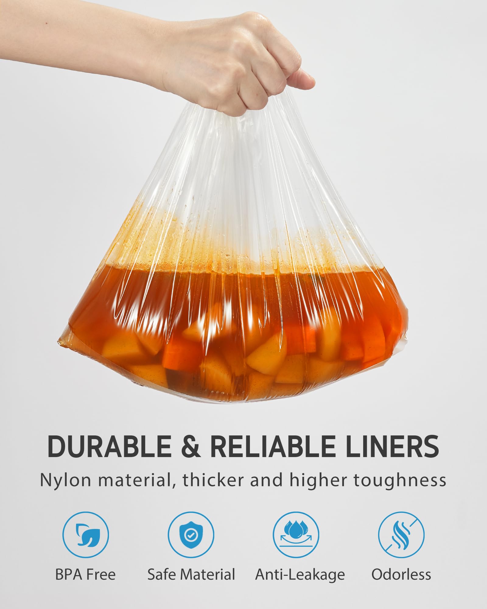 Syntus liner fits round, oval, and rectangular pots for versatile cooking.