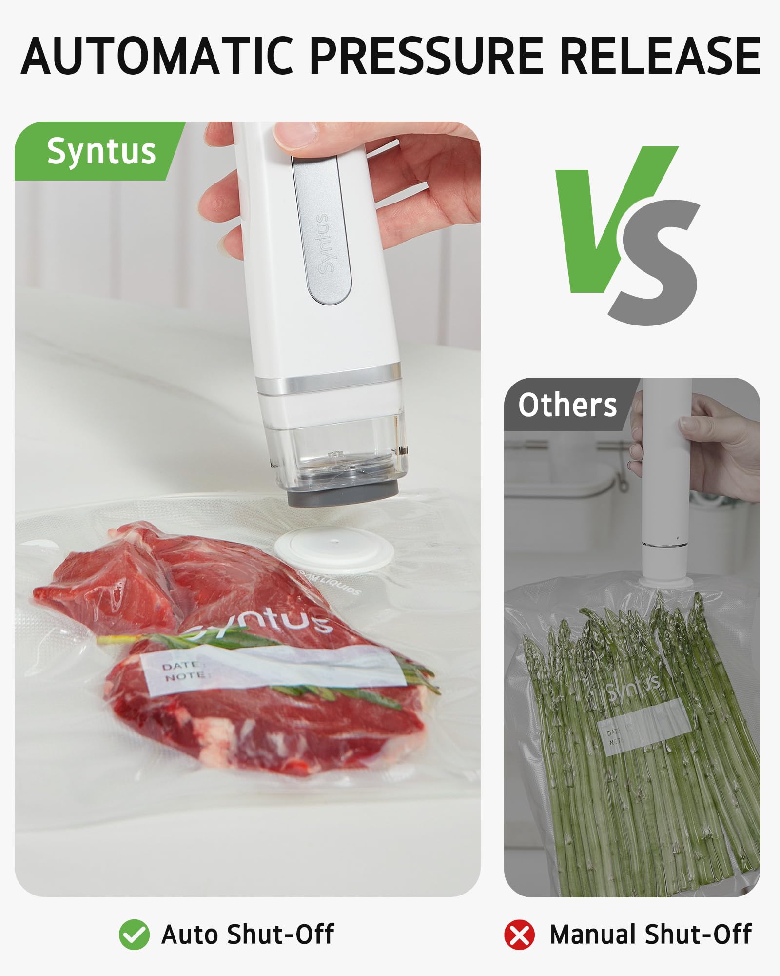 Syntus marinated-meat bags shown ready to seal.